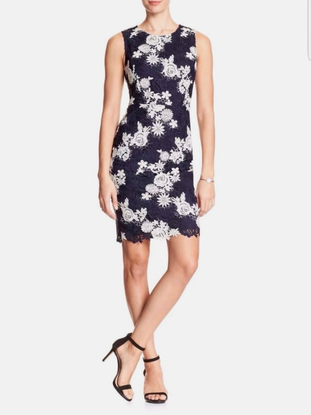 Banana Republic Floral Print Navy Lace Sheath Dress Women’s size 0 NWT Lined